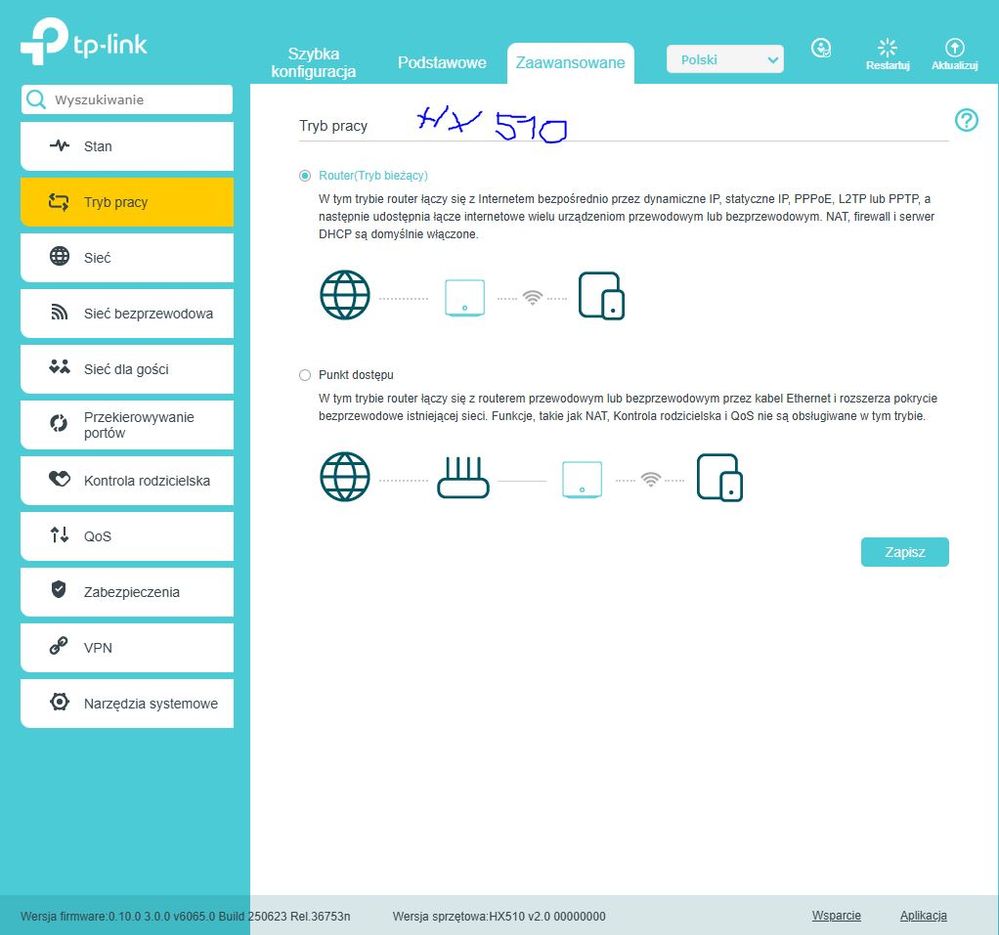 Urządzenie Mesh (HX510) pracuje jako router.JPG