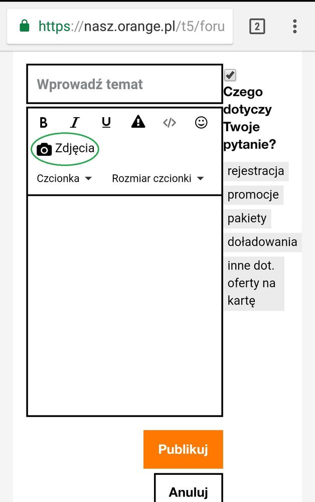 widok «nowego tematu» dla wersji mobilnej NO
