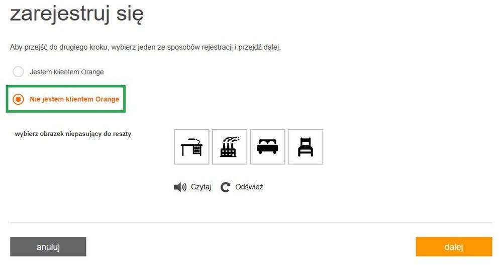 pierwszy etap rejestracji na NO