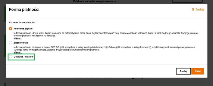 zmiana formy płatności