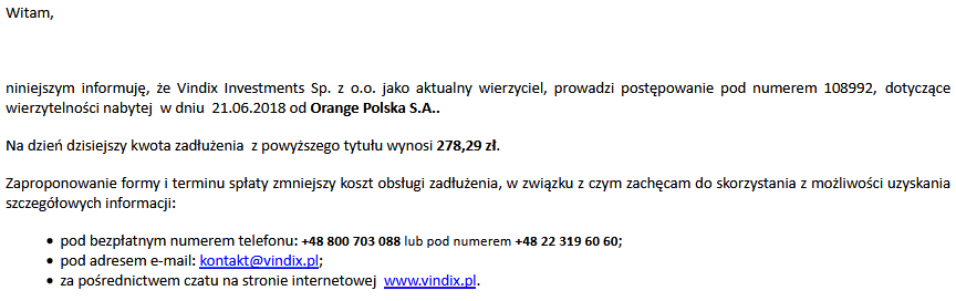 Windykacja orange adres mailowy
