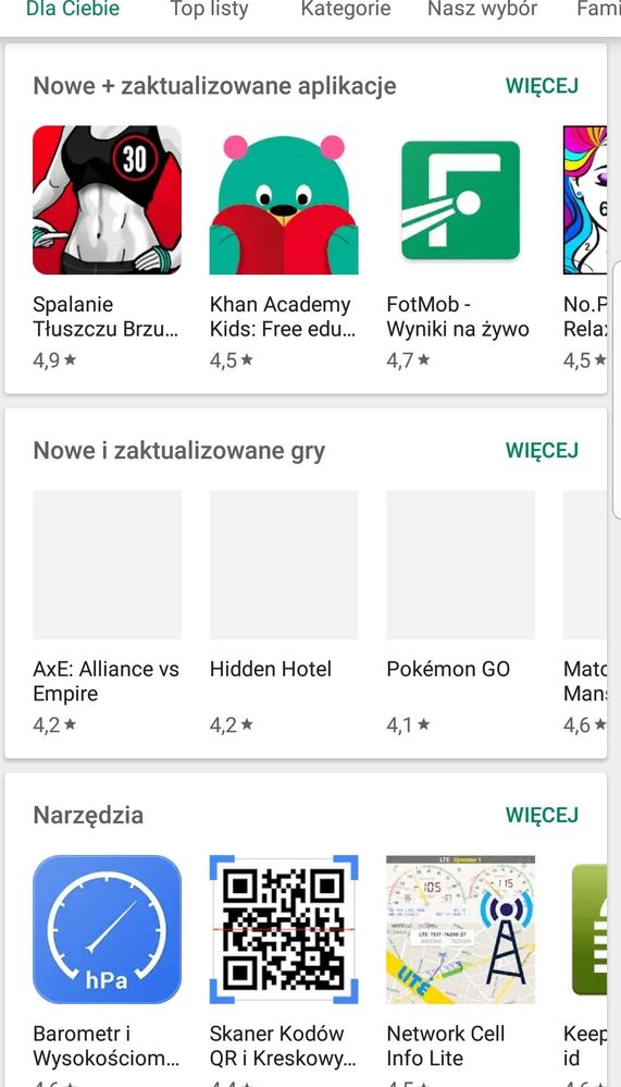 Sklep Play z niewczytanymi ikonami