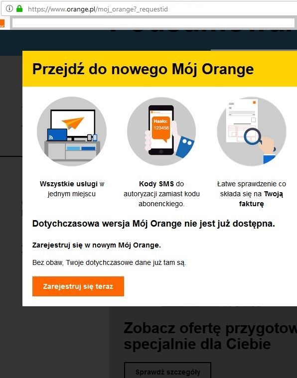 po wpisaniu swoich dotychczasowych poświadczeń, pojawia się komunikat o przejściu do nowego MO