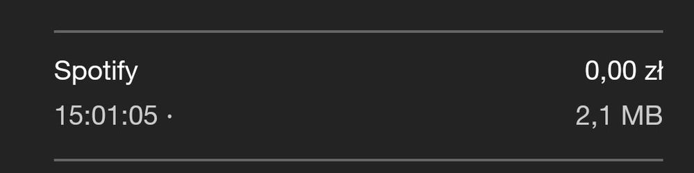 Aplikacja mobilna mój Orange. Widać 2.1 MB zużyte na spotify