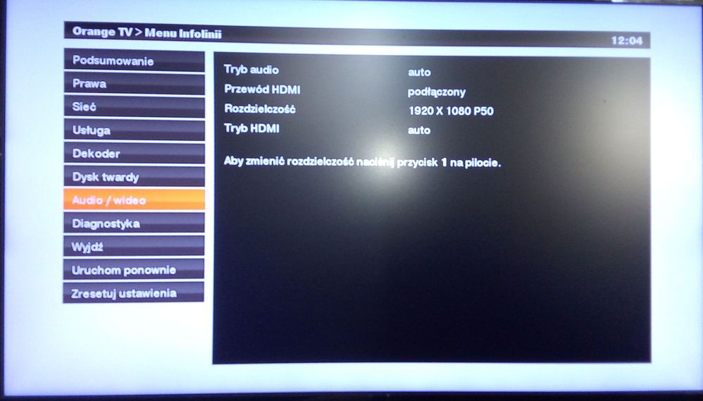 Menu Infolinii Orange TV