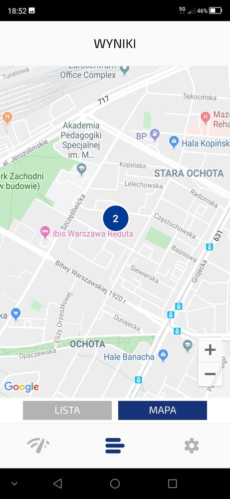 I dwa pomiary z widowni krytej pływalni na Ochocie