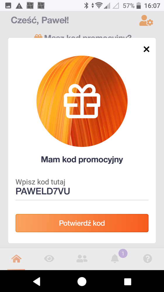 dowód na podanie 1 kodu
