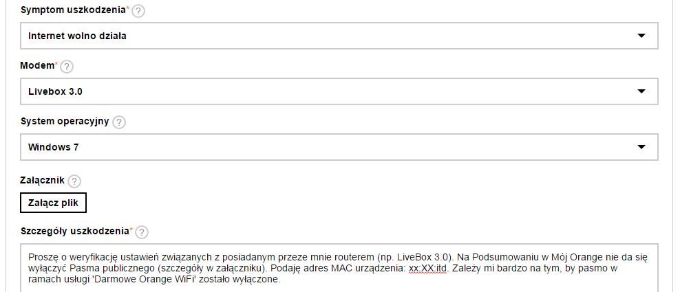 Przykładowa treść zgłoszenia na formularzu w Mój Orange.JPG