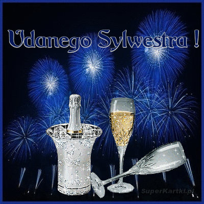 Szampan i życzenia udanego Sylwestra.gif