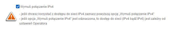 Włączone wymuszanie IPv4
