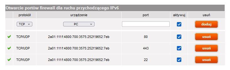 W desperacji dodałem reguły dla IPv6