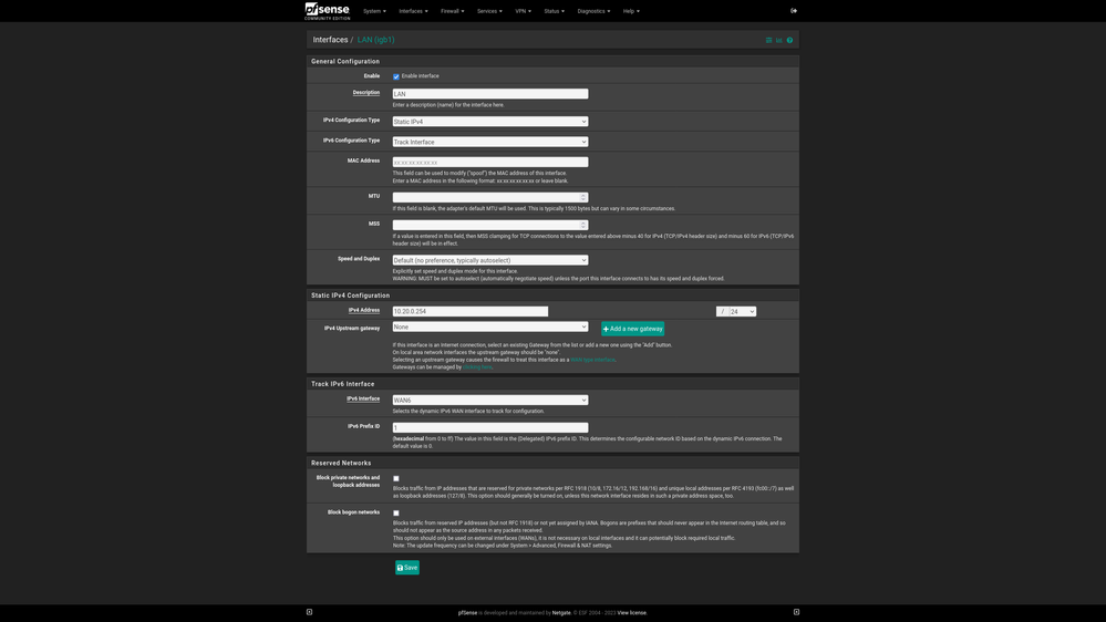LAN - statyczne IPv4 i Prefix Delegation z WAN6