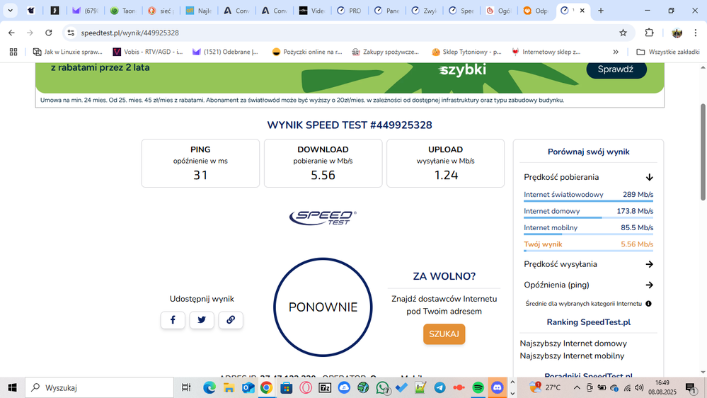 Wynik Speed Test #449925328 z laptop-a
