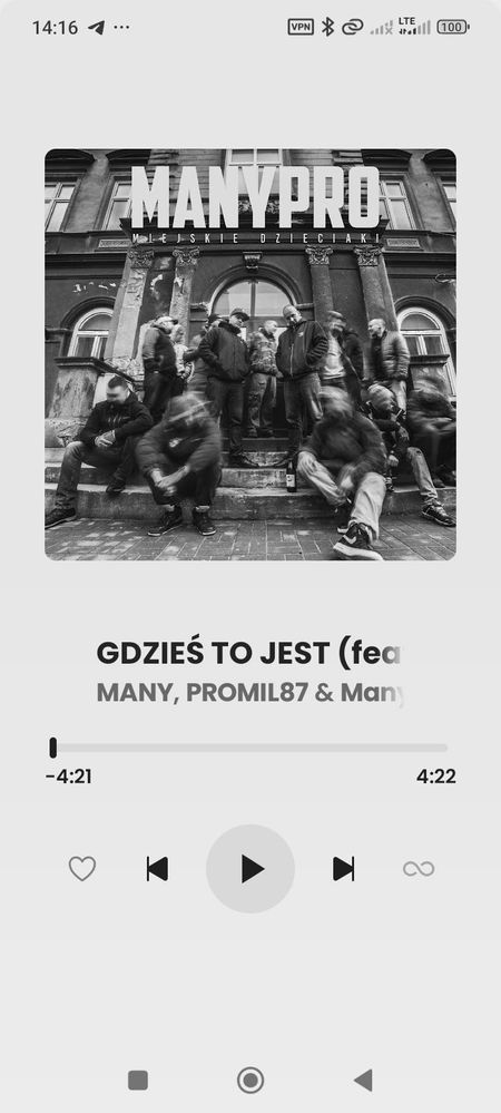 Utwór: ManyPro - Gdzieś to jest + feauturing (aplikacja na Android-a: Spotify Clone, wersja zmodyfikowana, premium)