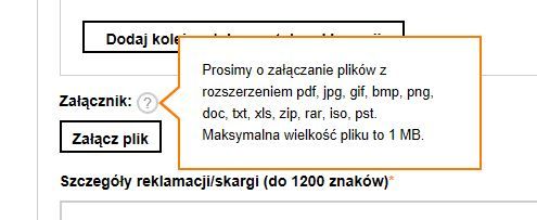 podpowiedź o parametrach dopuszczalnego pliku