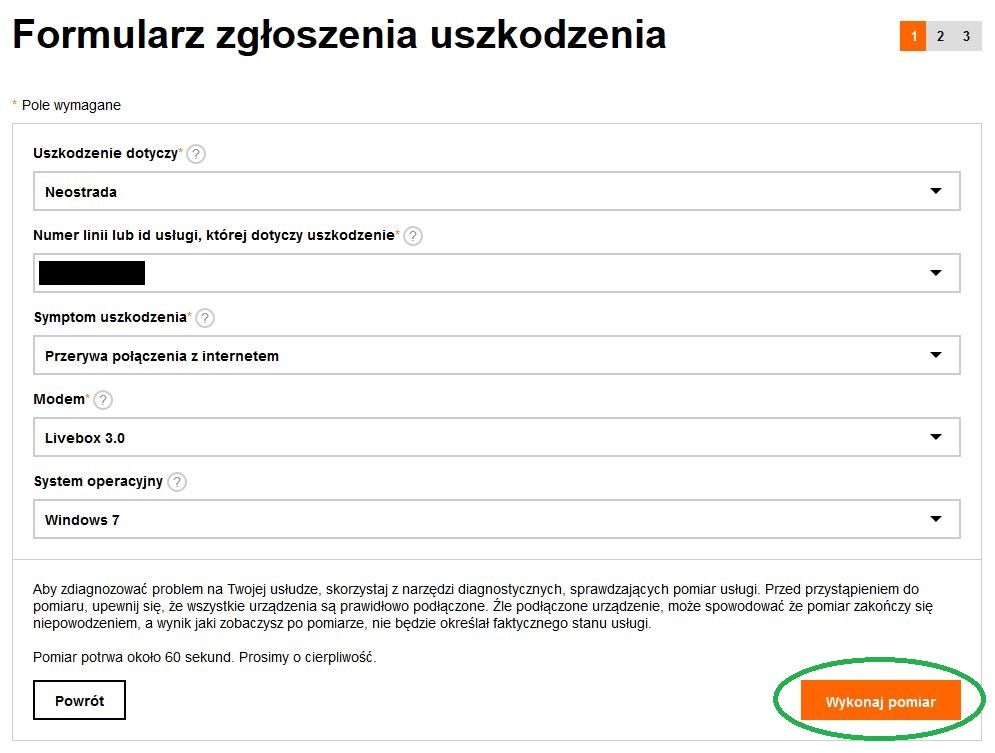 formularz zgłoszenia usterki Neostrady
