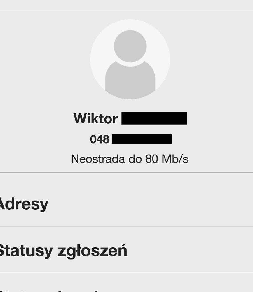 ekran 'Twoje konto' [usługa stacjonarna]