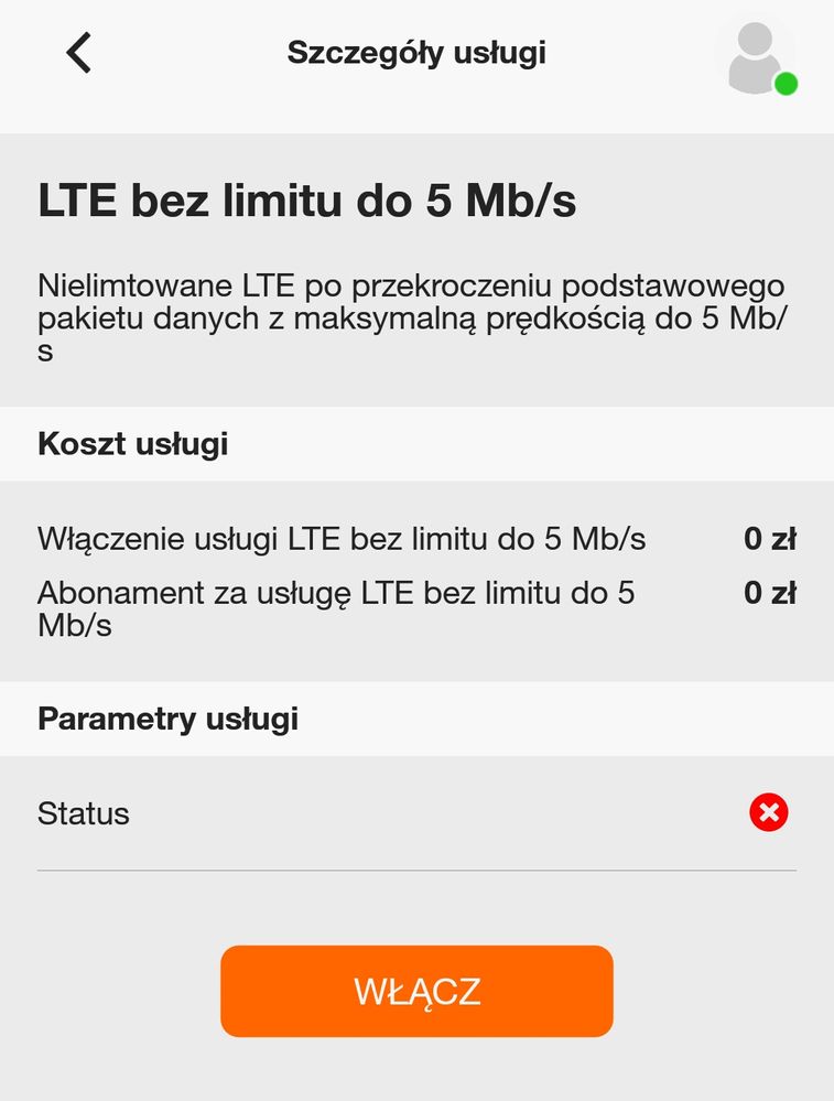 pakiet widoczny w apce Mój Orange