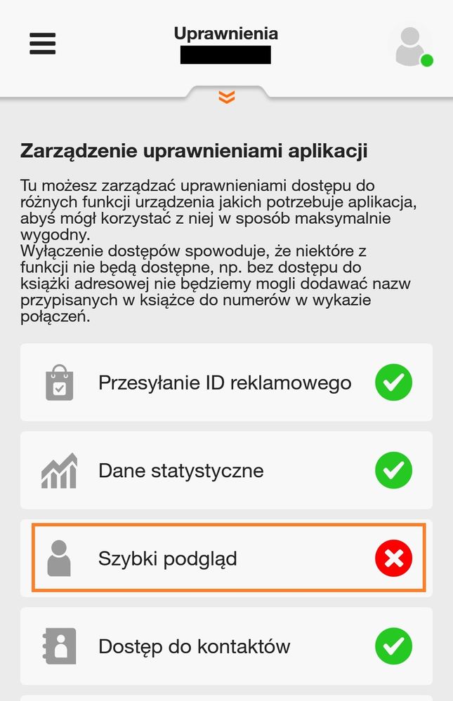 ekran do zarządania uprawnieniami w apce MO