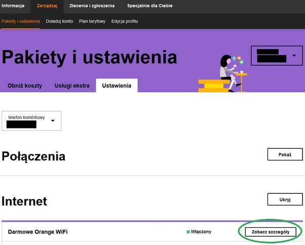 usługa Darmowe Orange WiFi widoczna na portalu