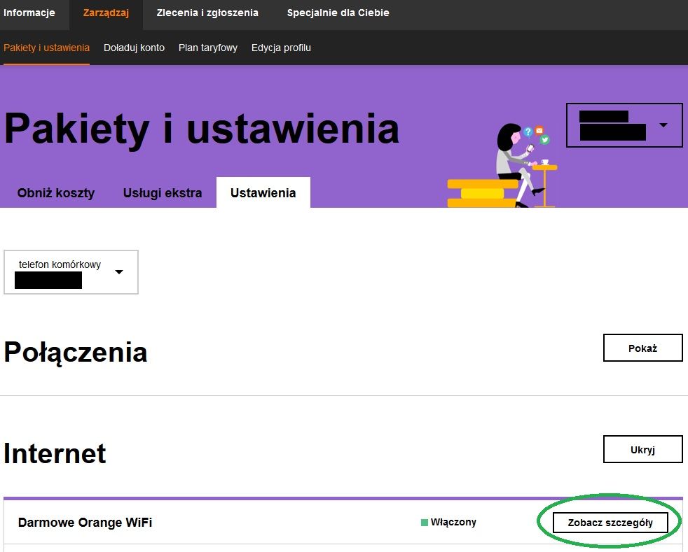 usługa Darmowe Orange WiFi widoczna na portalu