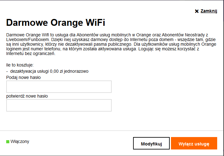 okno służące do ustalenia nowego hasła